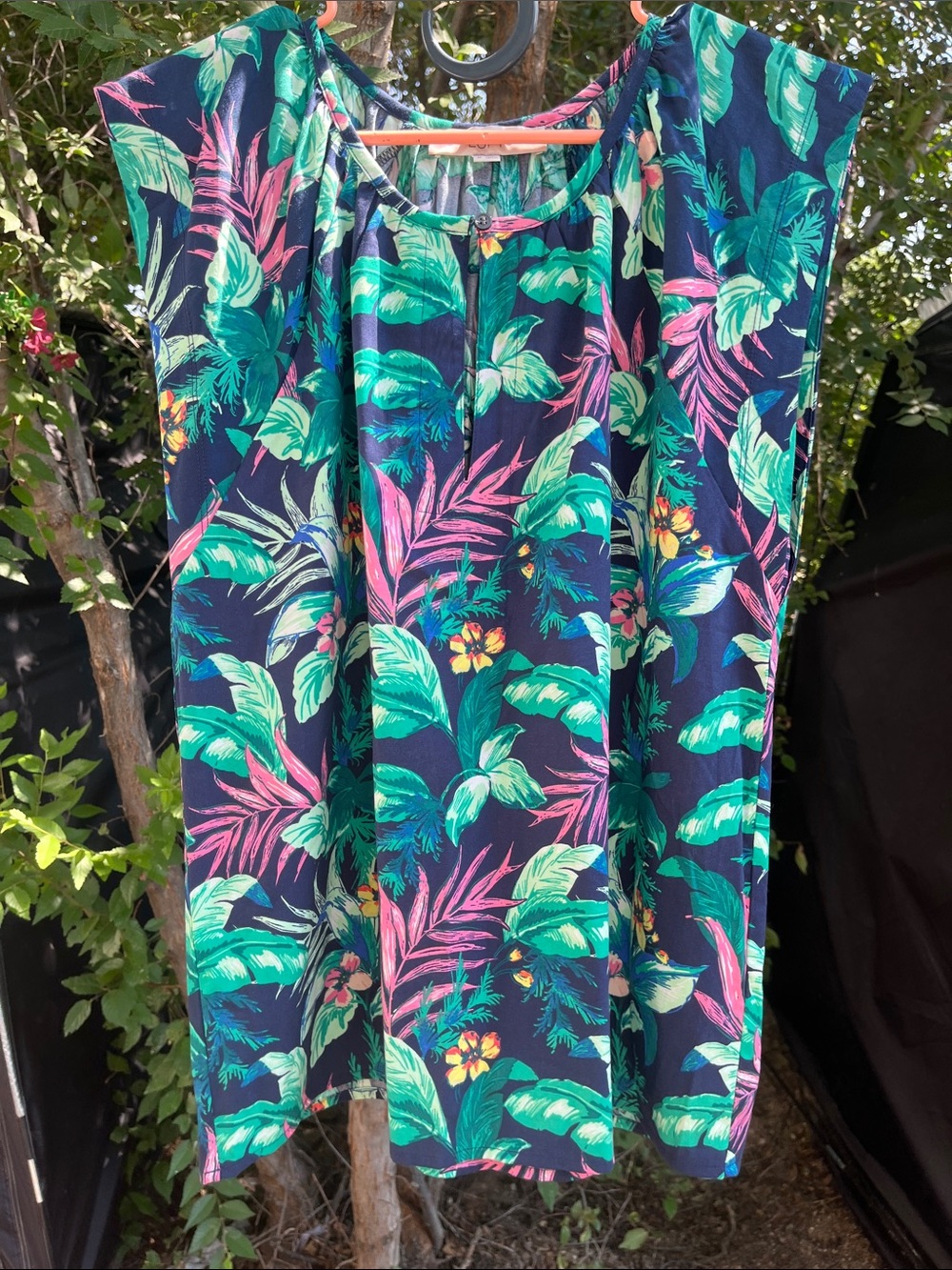 Tropical Print Navy Wide-Leg Jumpsuit